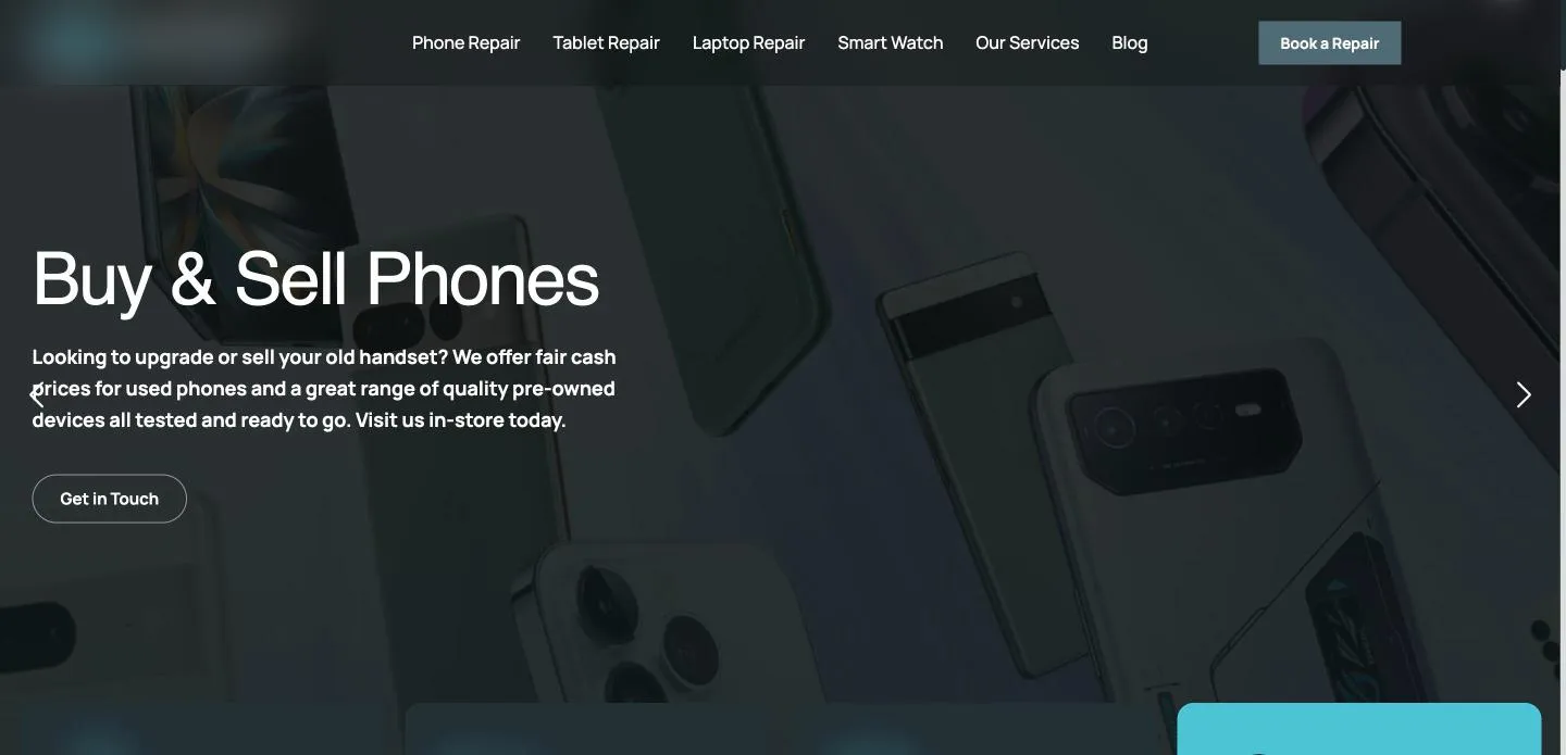 North London repair shop: website preview with client identity blurred